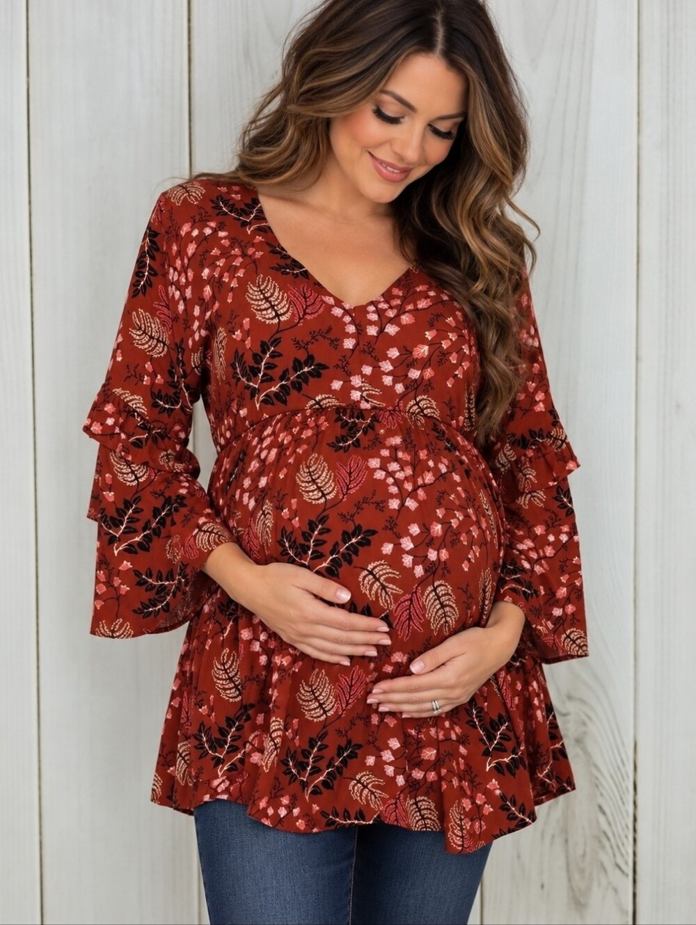 Mimi Maternity Pregnancy Boho Flowy Tunic Blouse